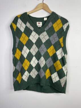 Levis Wool Blend V Neck Argyle Sweater Vest Preppy Classic Collegiate Mens L